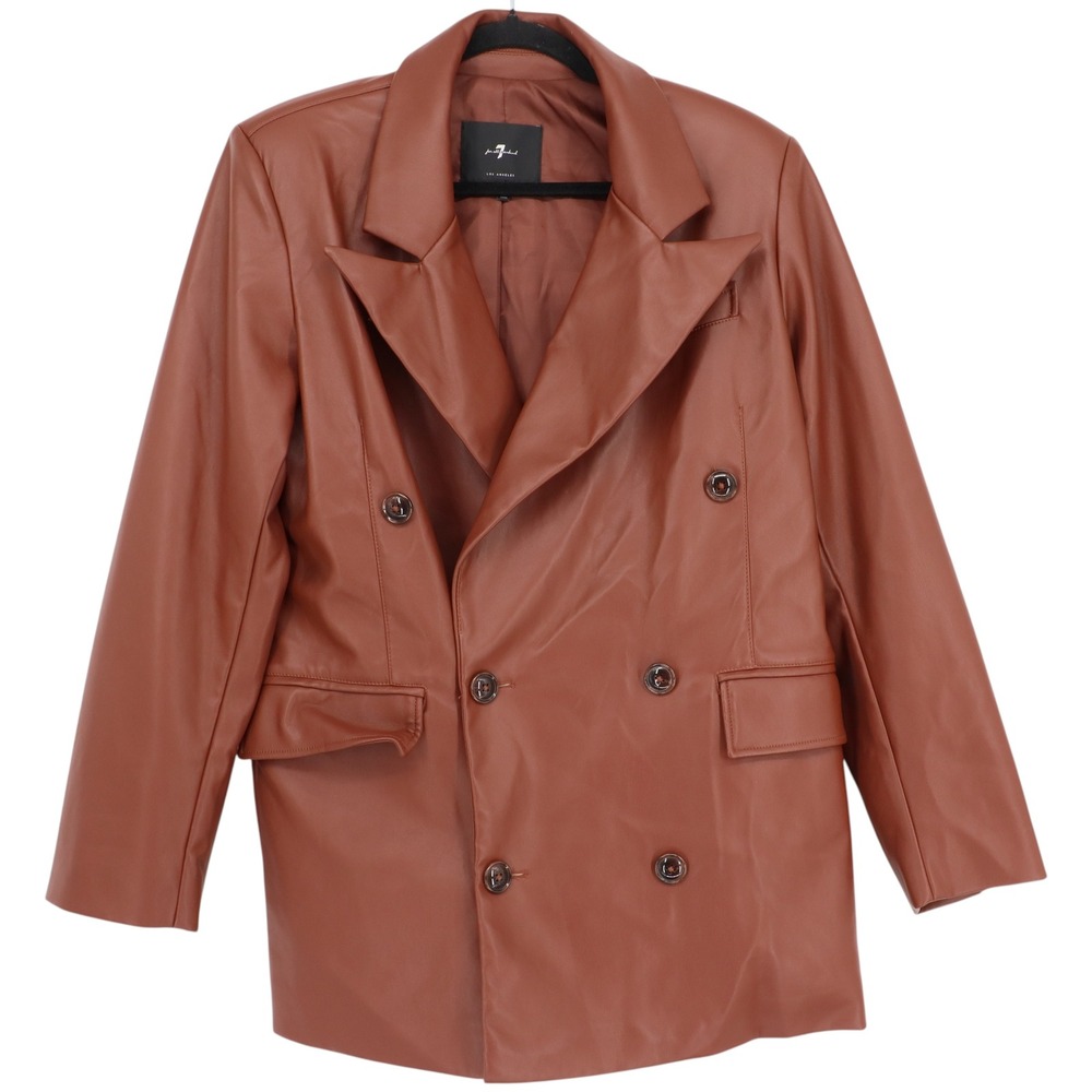 7 For All Mankind Womens Faux Leather Double Breasted Blazer Brown Size L 69758